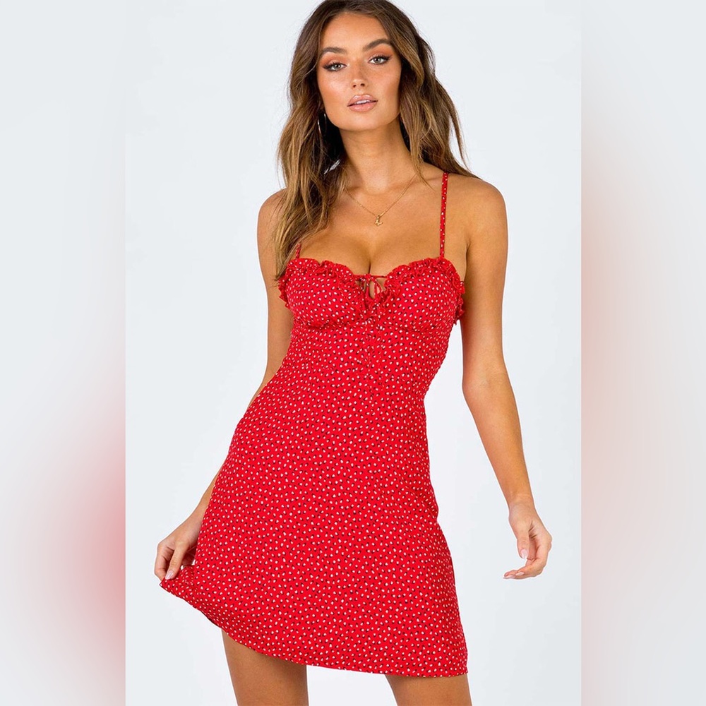 Red Tie Front A-line Sundress with Sweetheart Neckline